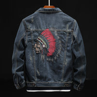 Native Indian Embroidered Denim Jacket - Festigal