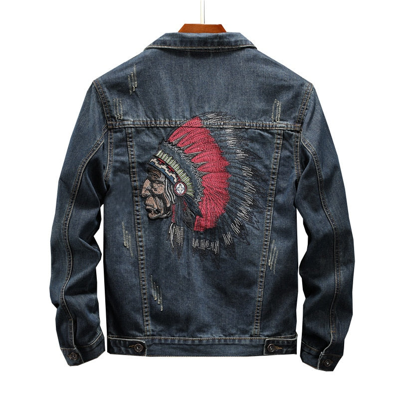 Native Indian Embroidered Denim Jacket - Festigal