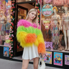 Rainbow Striped Shaggy Faux Fur Coat