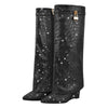 Rhinestone Knee High Wedge Boots