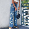 Vintage Heart Printed Wide Legged Jeans - Festigal