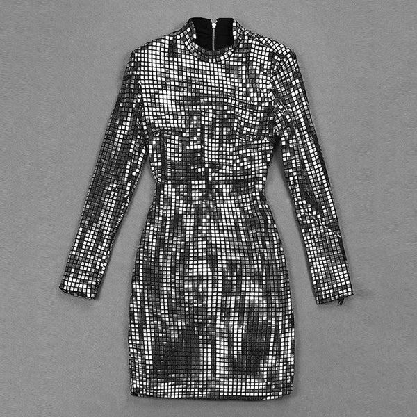 Disco Ball Long Sleeved Silver Dress - Festigal