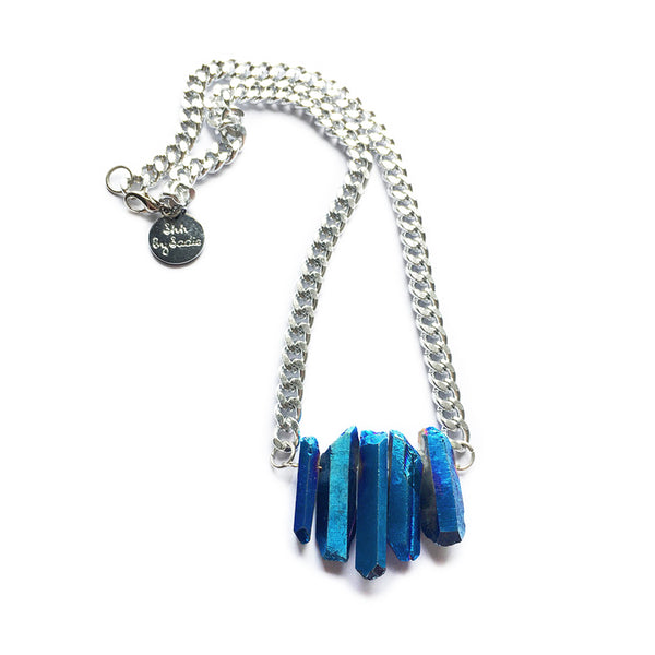 Rocked Up Mini Crystal Quartz Necklace - Sapphire - Festigal