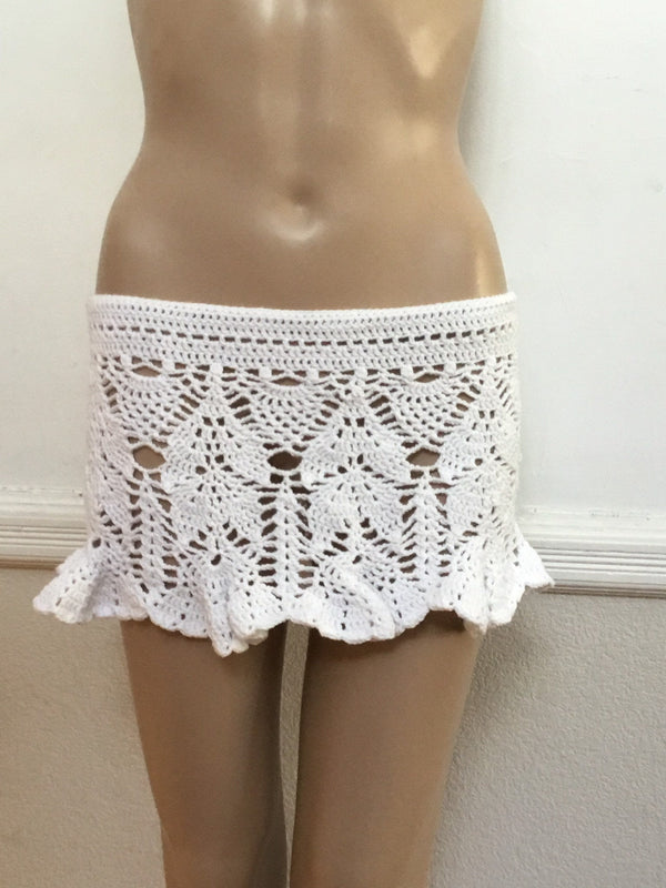 Lacey Crochet Handmade White Cotton Skirt - Festigal