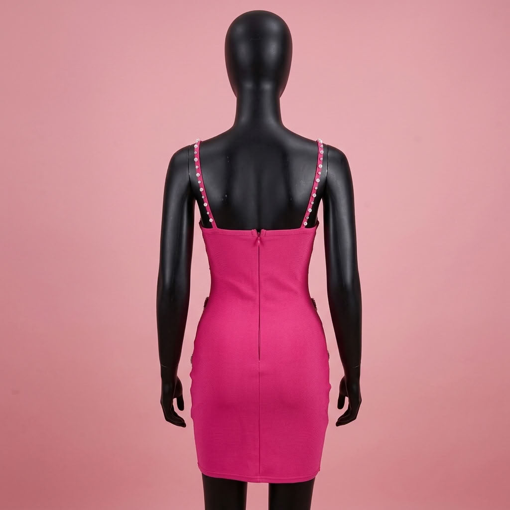 Pink Pearl Bow Bodycon Dress