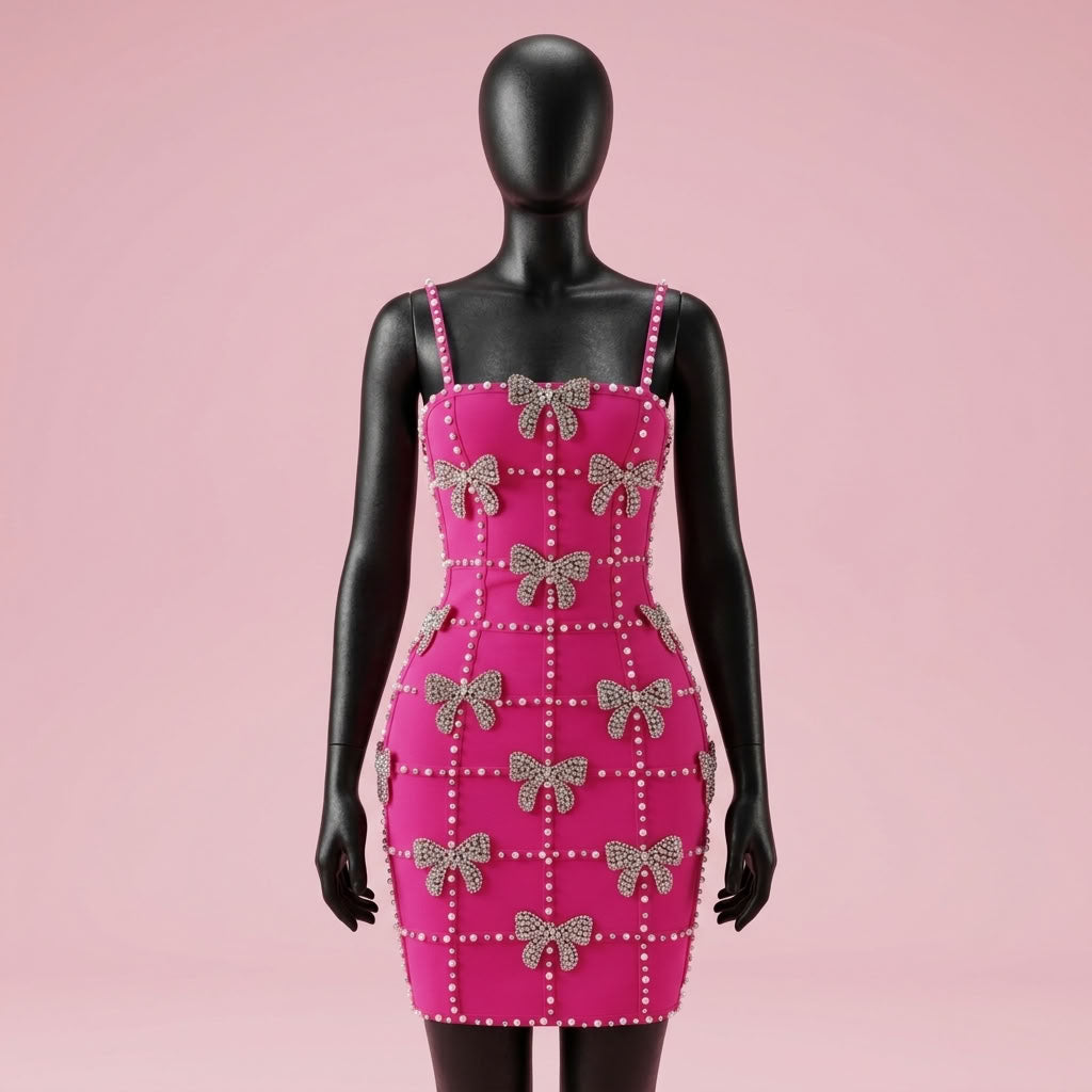Pink Pearl Bow Bodycon Dress