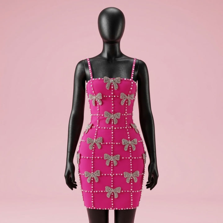 Pink Pearl Bow Bodycon Dress