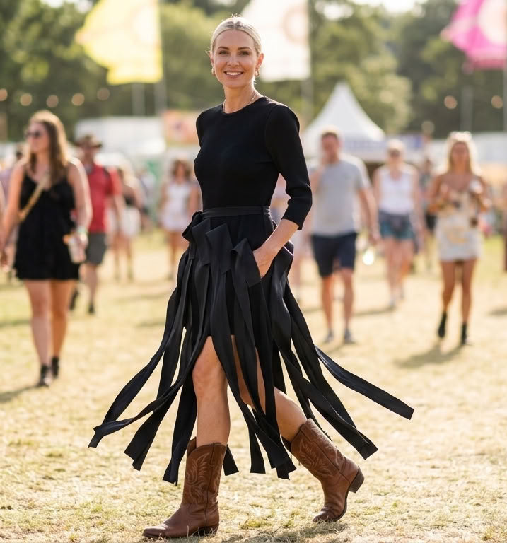 Tie Waist Pleated Fringe Maxi Dress