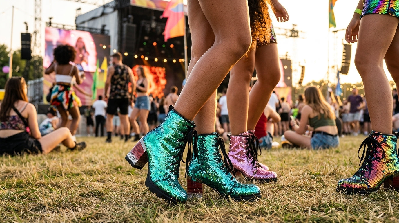 Sequin Heeled Combat Boots