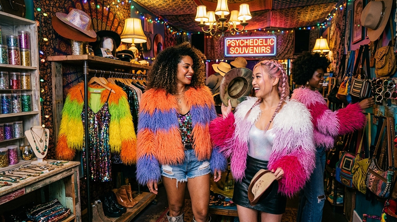 Rainbow Striped Shaggy Faux Fur Coat