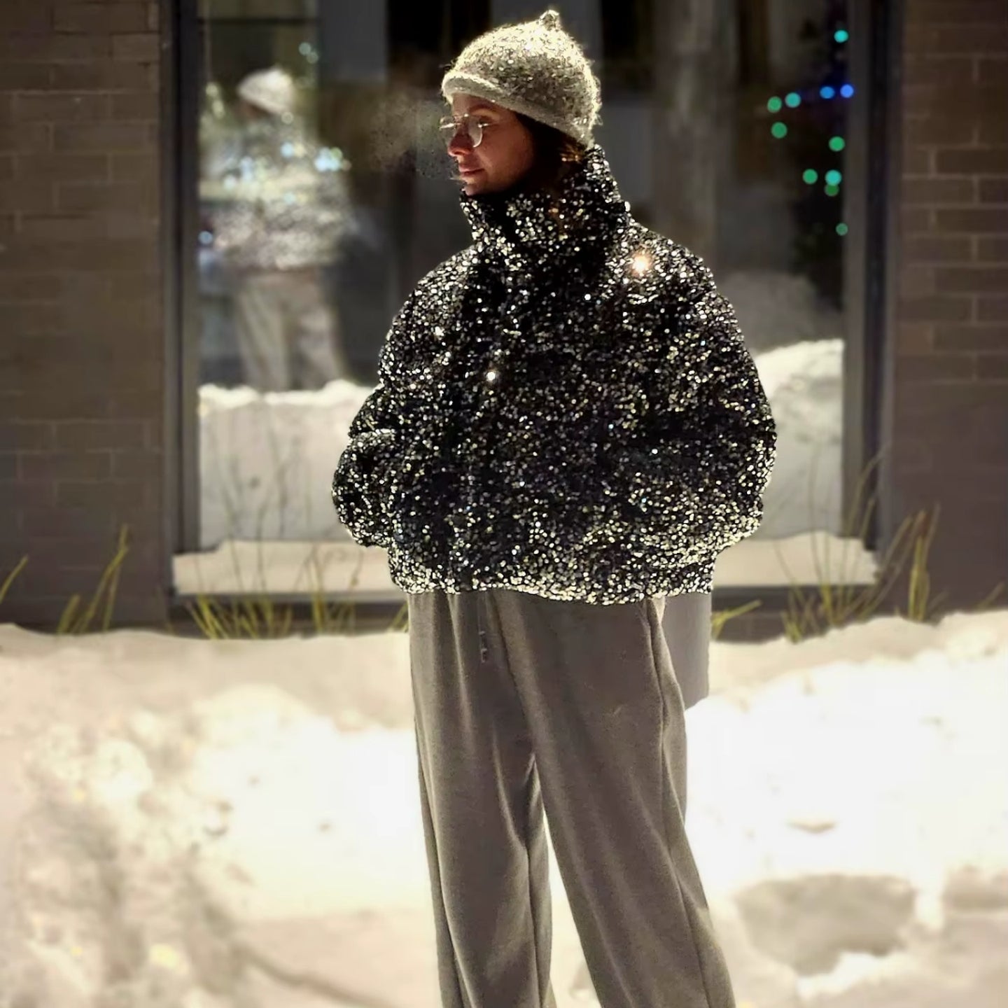 Sequin Puffer Bomber Jacket