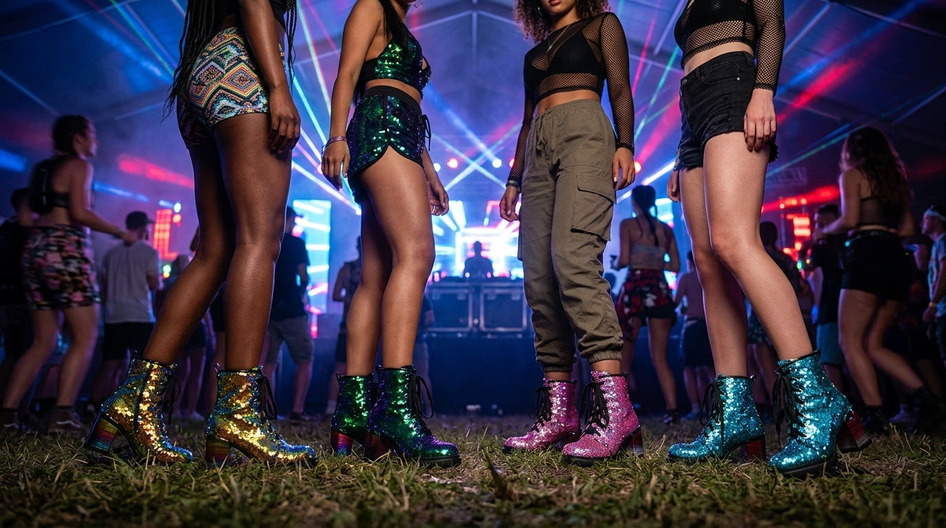 Sequin Heeled Combat Boots