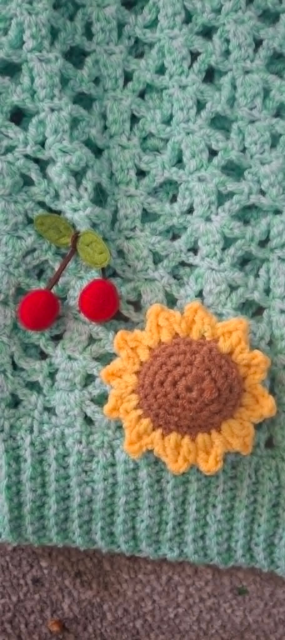 Handmade Crochet Sunflower & Cherry Cardigan 🌻🍒