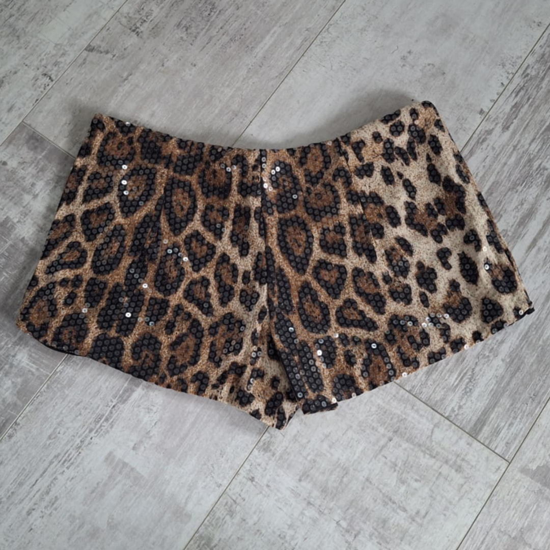 Leopard Print Sequin Hot Pants - Festigal