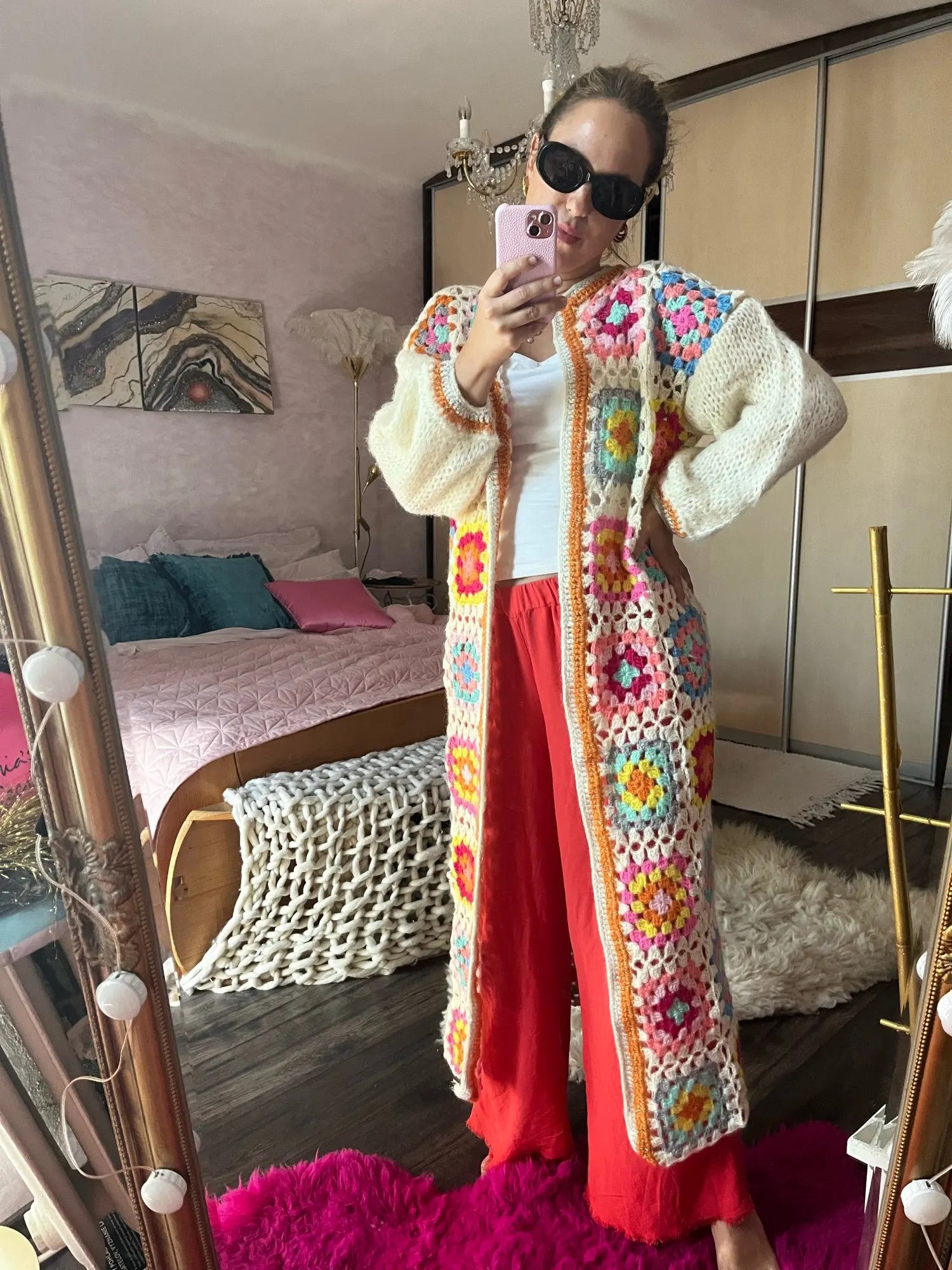 Long Rainbow Crochet Cardigan - Festigal