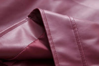 Burgundy Imitation Leather Loose Jacket - Festigal