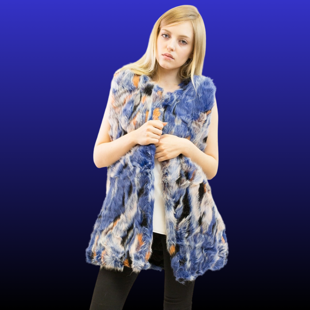 Blue Faux Fur Longline Gilet