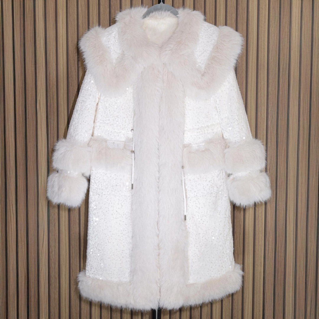 Faux Fur Sequin Longline Coat