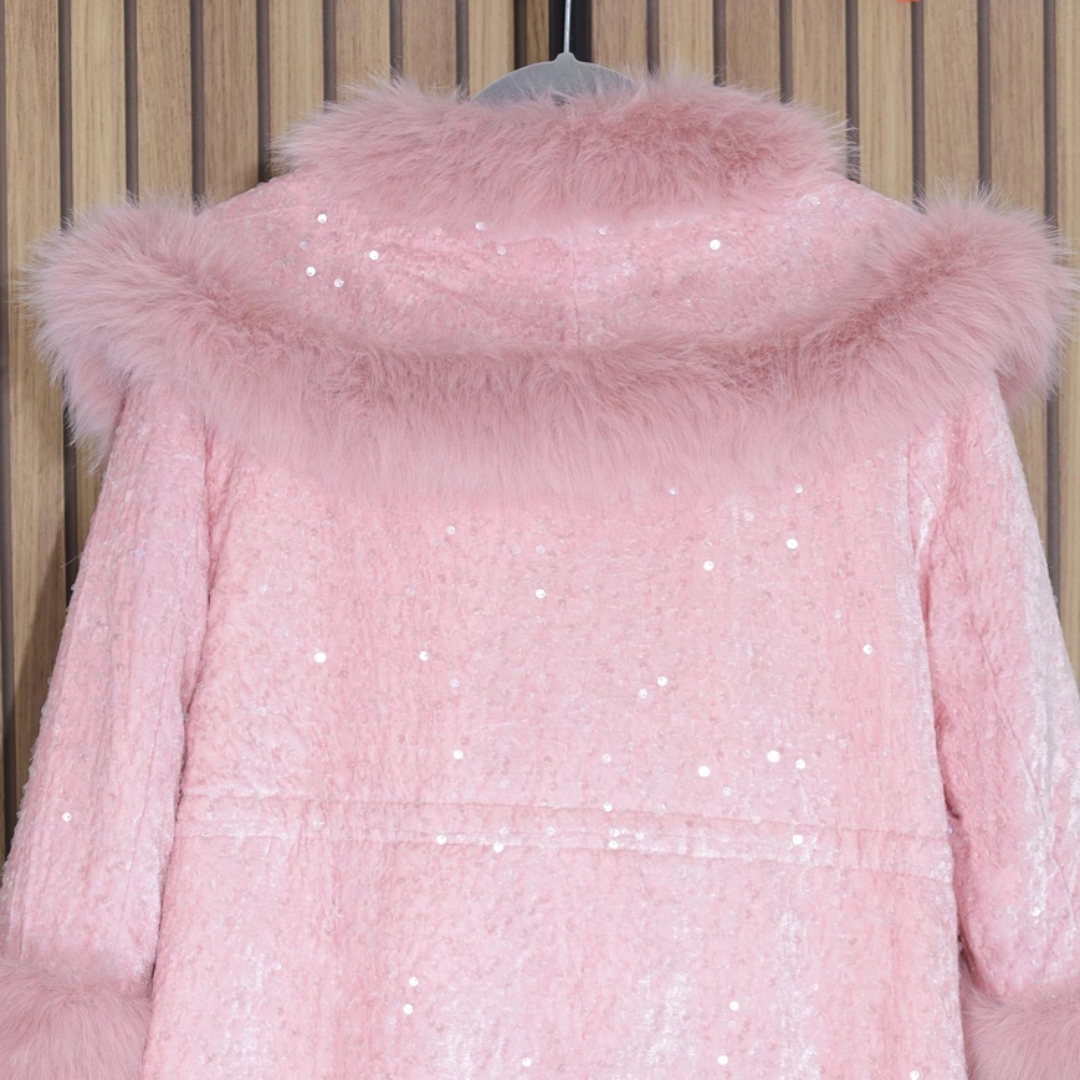Faux Fur Sequin Longline Coat