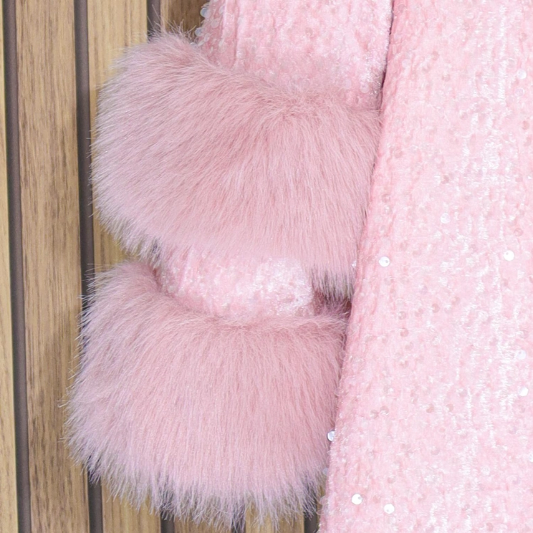 Faux Fur Sequin Longline Coat