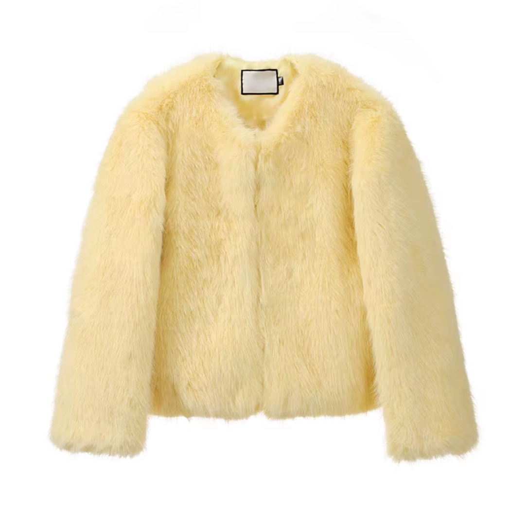 Yellow Faux Fur Coat - Festigal