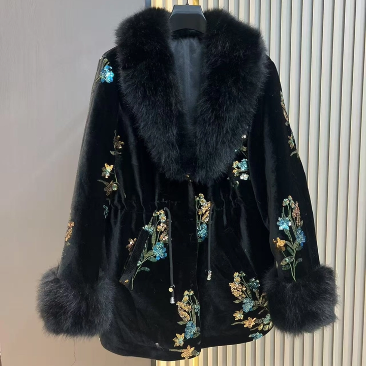 Black Sparkly Embroidered Velvet Coat