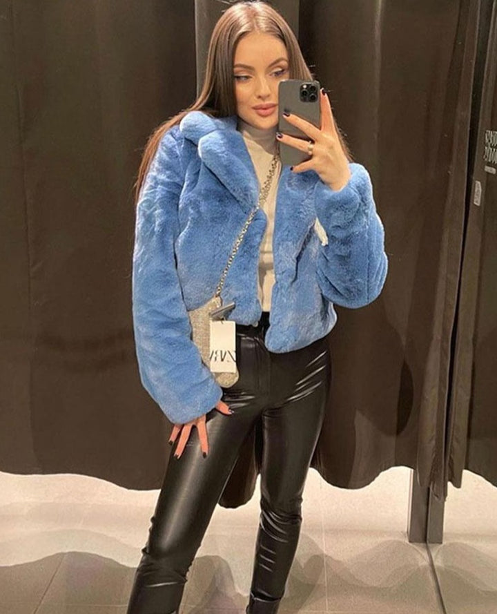 Blue For You Faux Fur Short Waist Jacket - Festigal