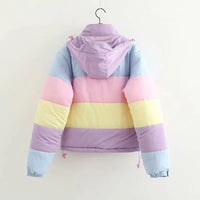 Pastel Rainbow Striped Puffer Jacket
