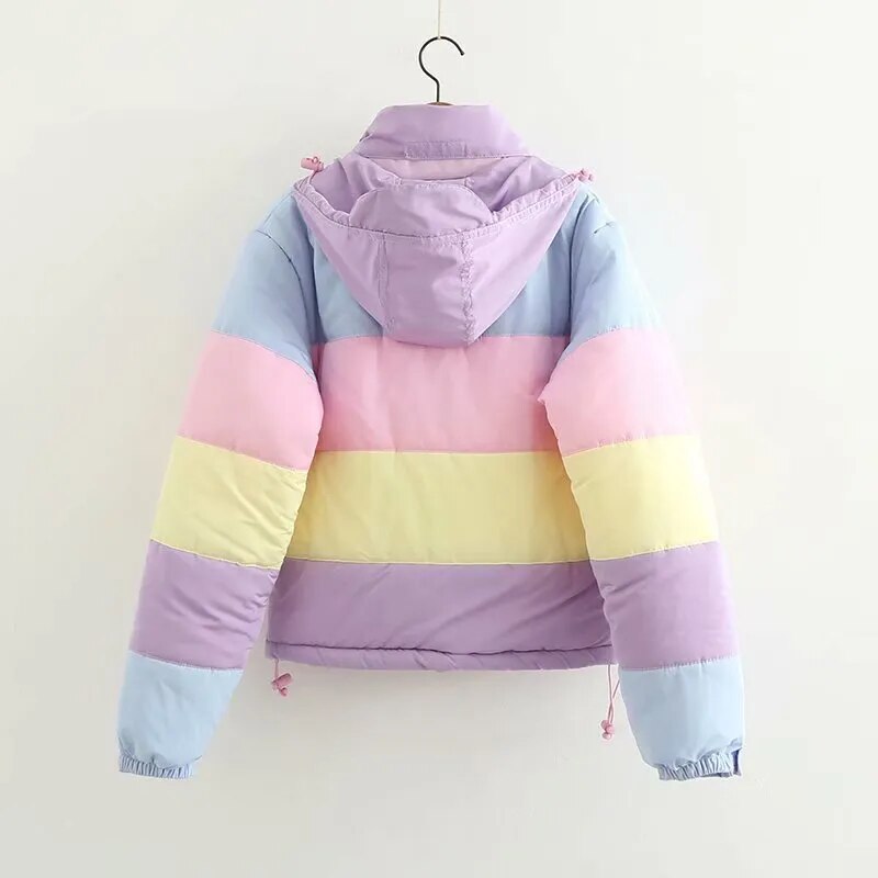 Pastel Rainbow Striped Puffer Jacket - Festigal