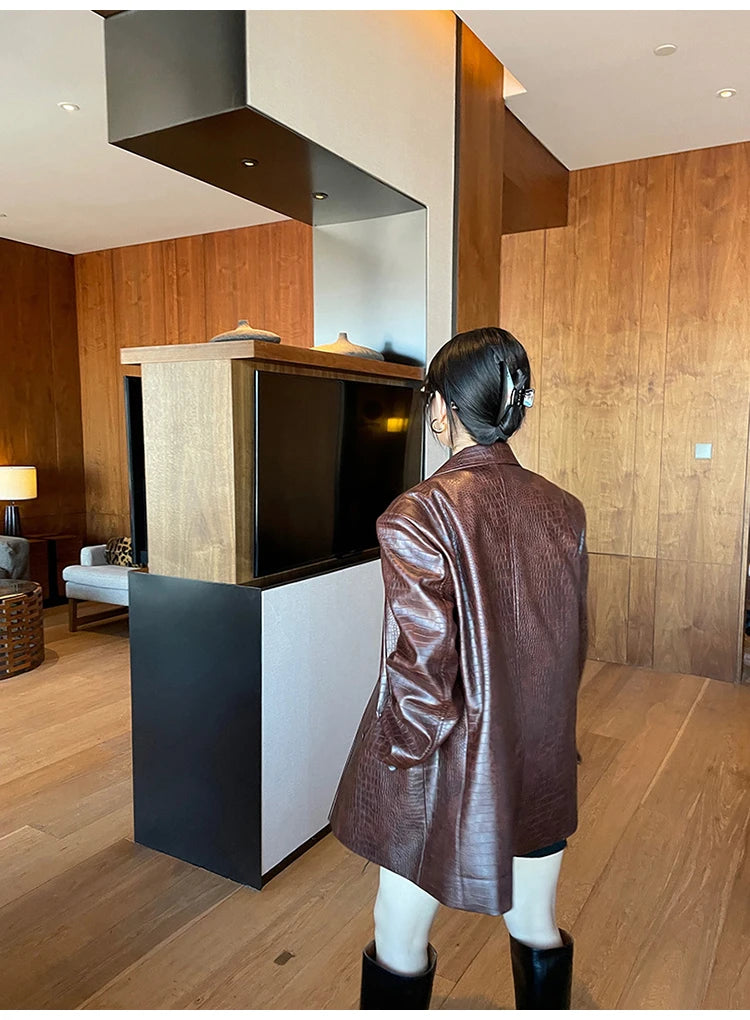 Crocodile Faux Leather Blazer - Festigal