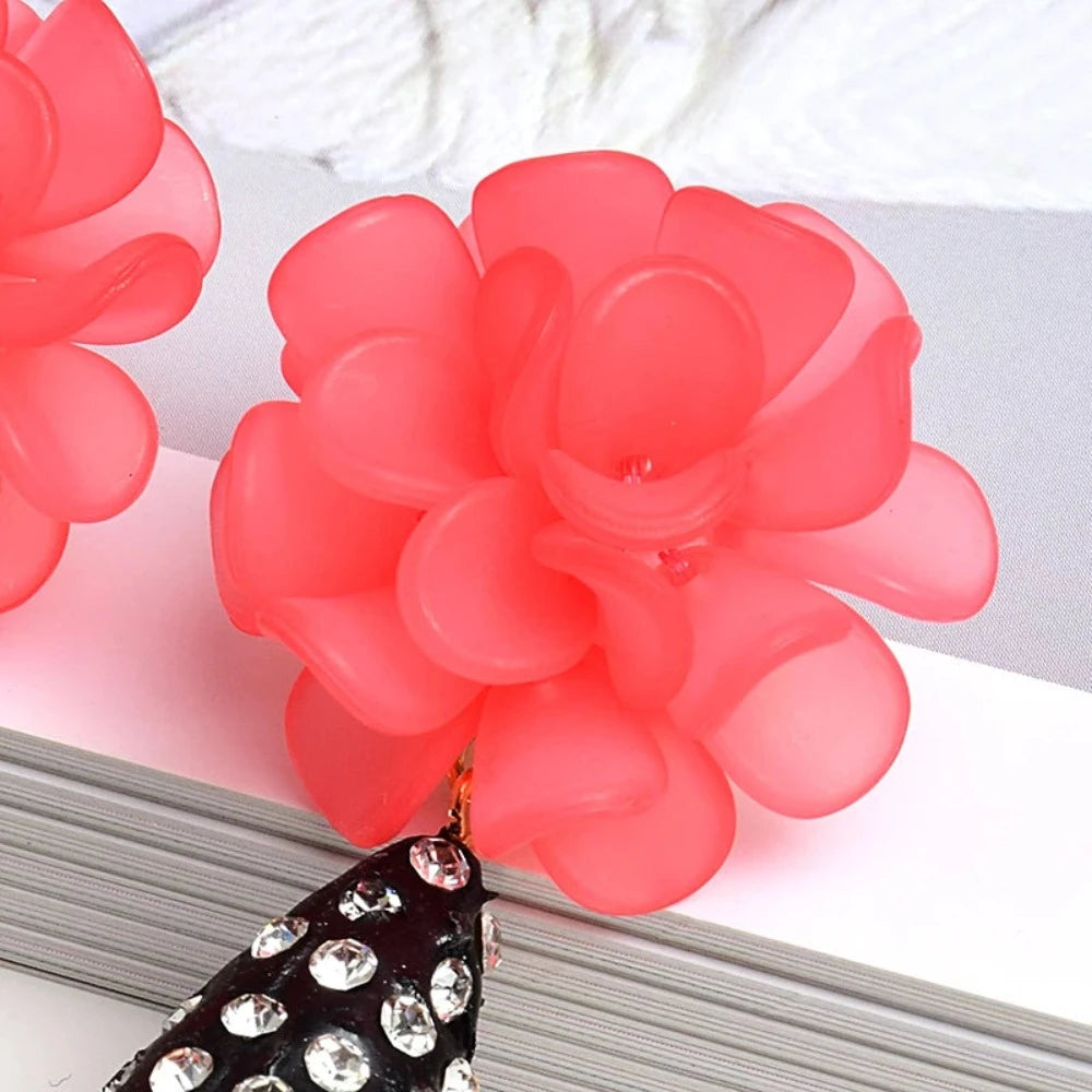 Statement Flower & Rhinestone Waterdrop Earrings - Festigal