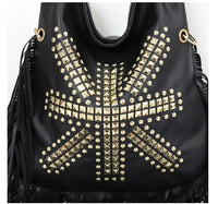 Black Studded Tassel Shoulder Bag