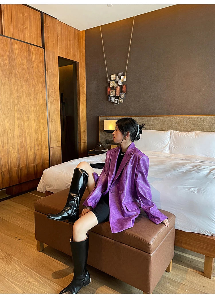 Crocodile Faux Leather Blazer - Festigal