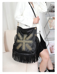 Black Studded Tassel Shoulder Bag