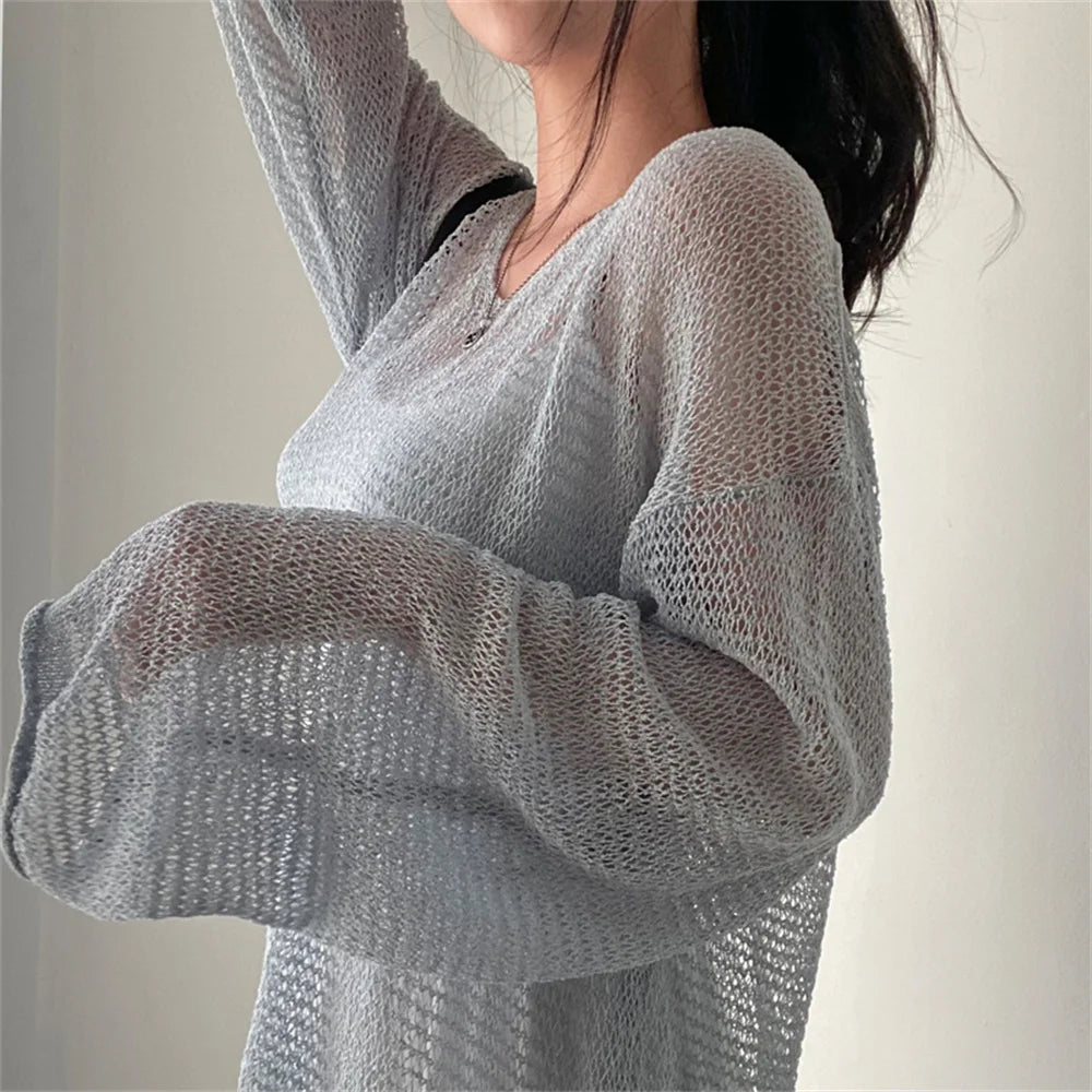 Oversized Soft Mesh Vintage Style Sweater - Festigal