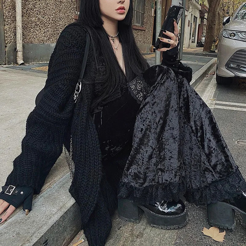 Goth Lace Velvet Flares - Festigal