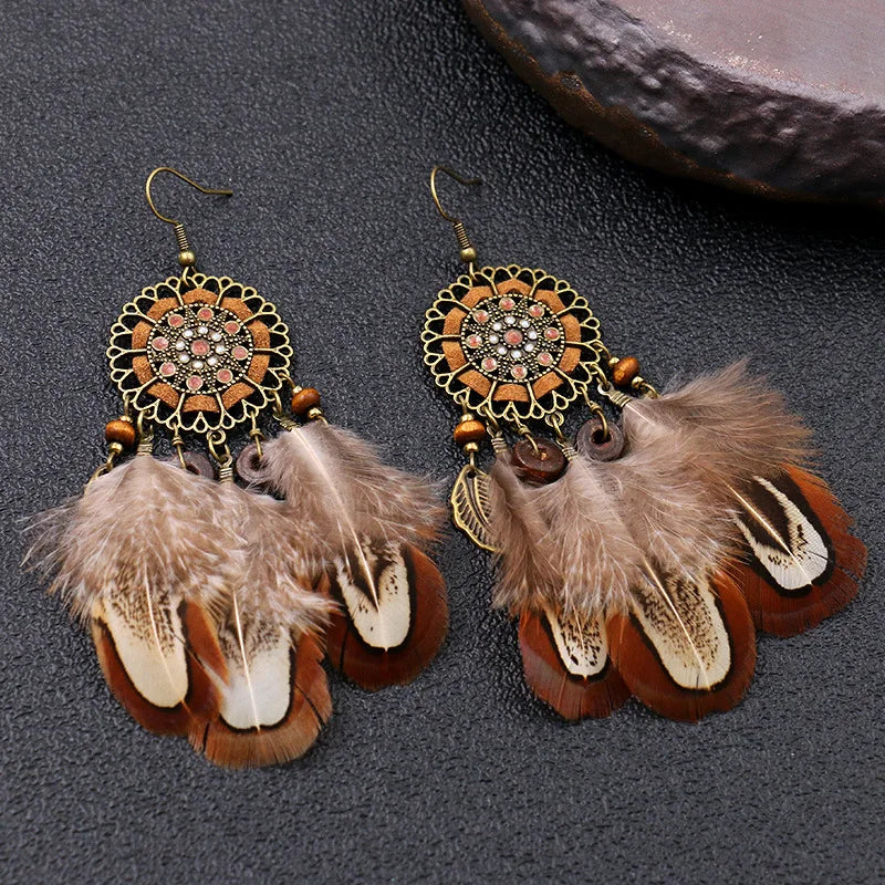 Bohemian Feather Tassel Dream Catcher Earrings - Festigal