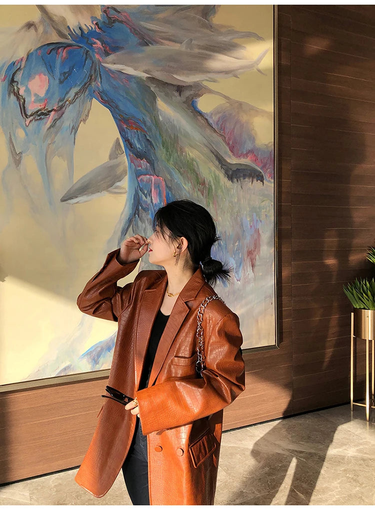 Crocodile Faux Leather Blazer - Festigal