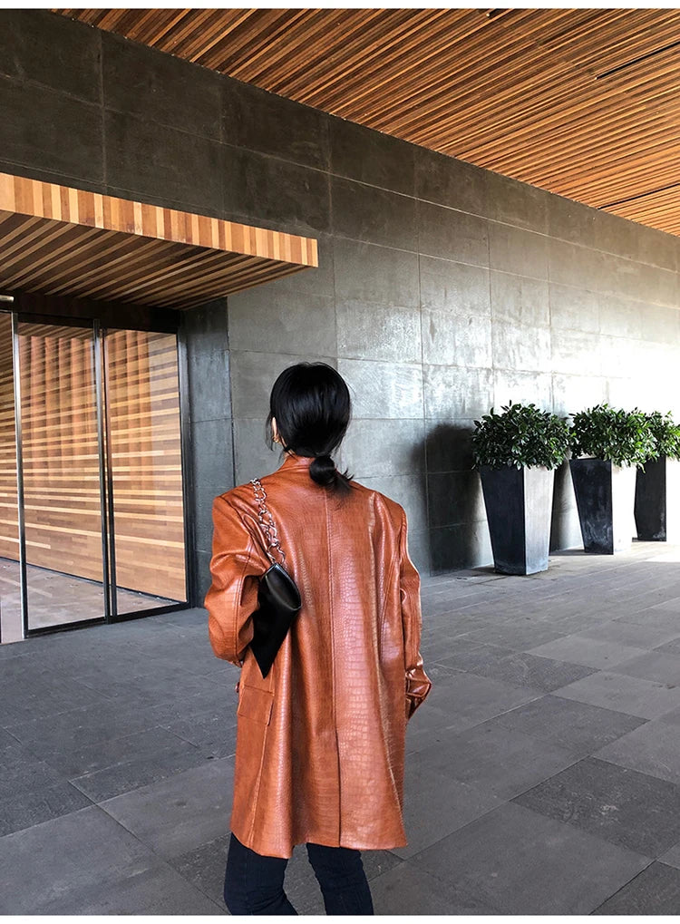 Crocodile Faux Leather Blazer - Festigal