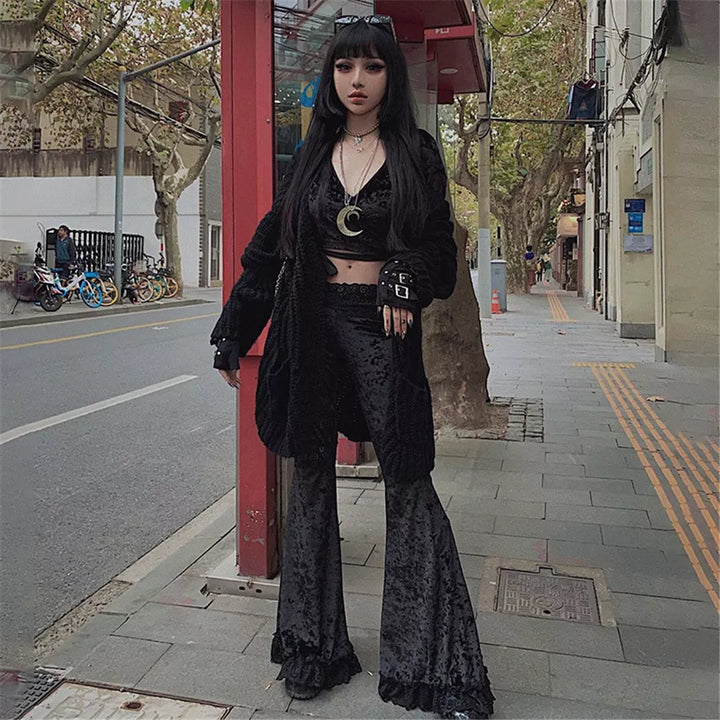 Goth Lace Velvet Flares - Festigal