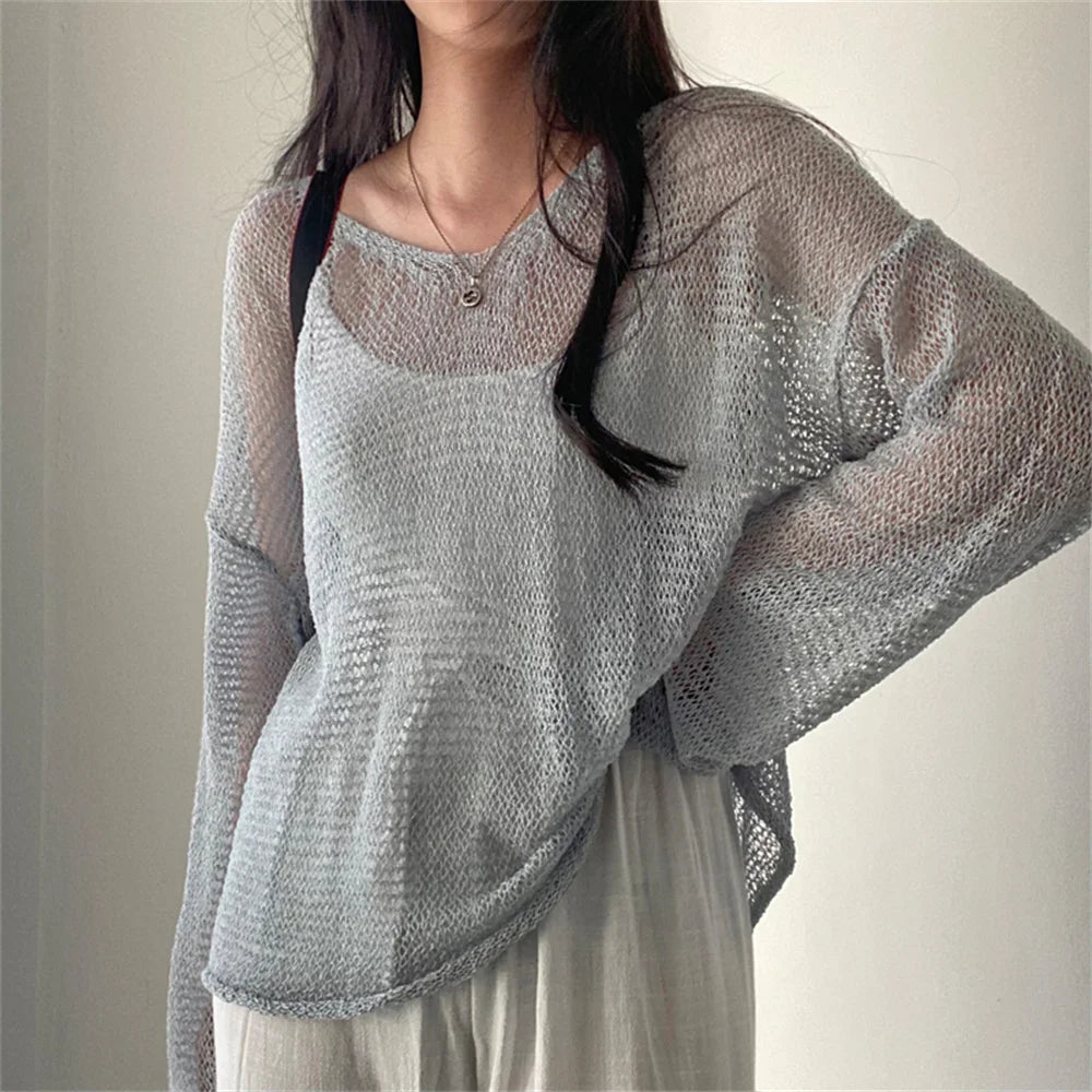 Oversized Soft Mesh Vintage Style Sweater - Festigal