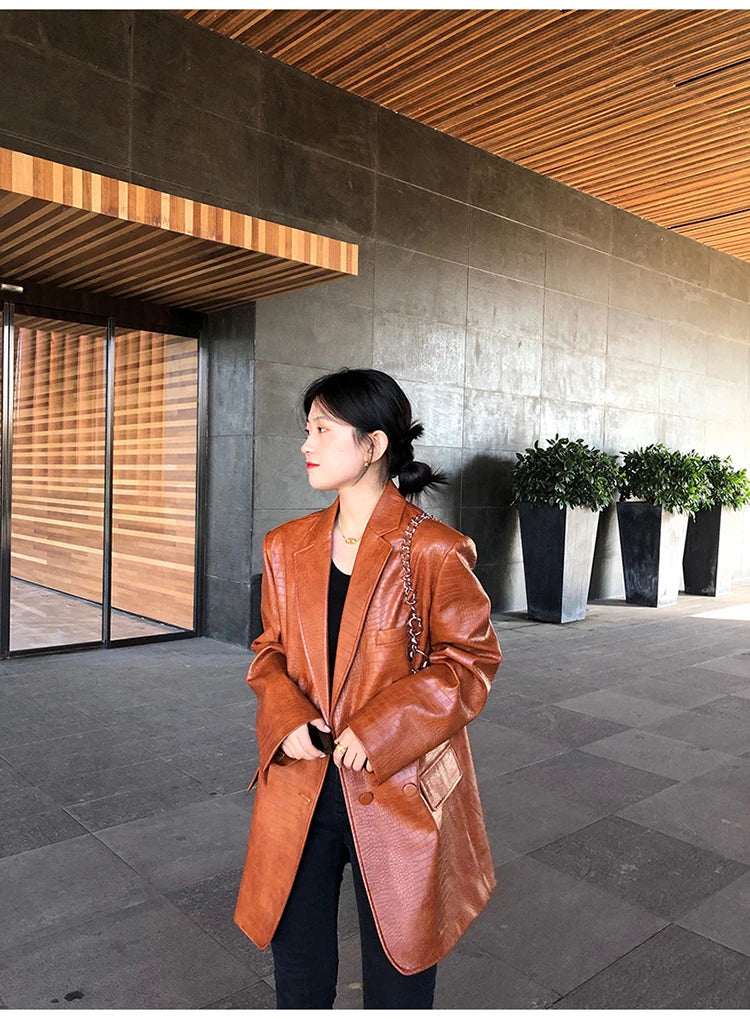 Crocodile Faux Leather Blazer - Festigal