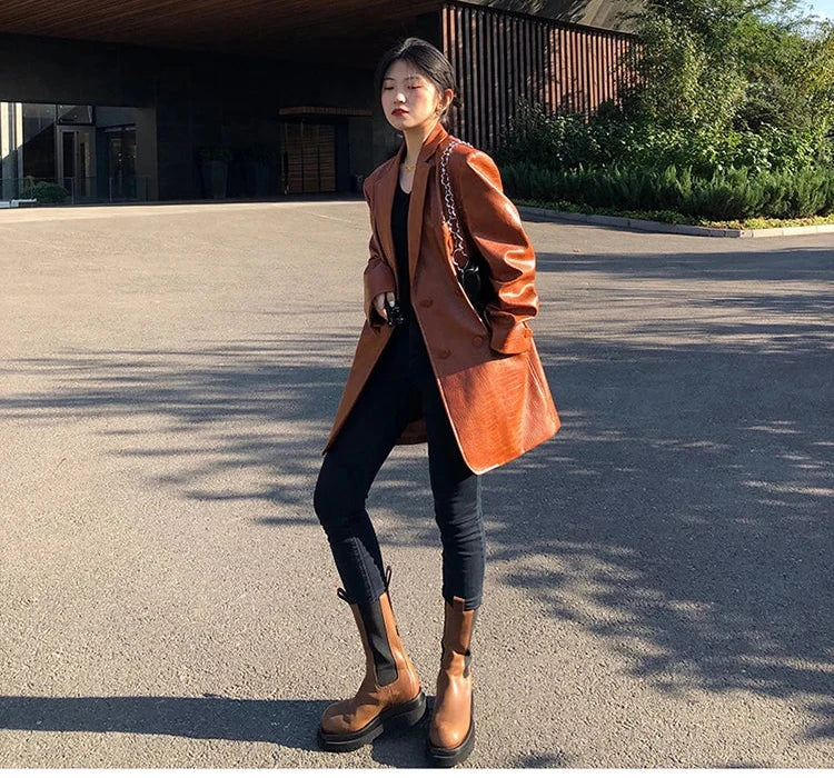 Crocodile Faux Leather Blazer - Festigal