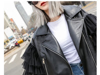 Faux Leather Ruffle Sleeve Jacket