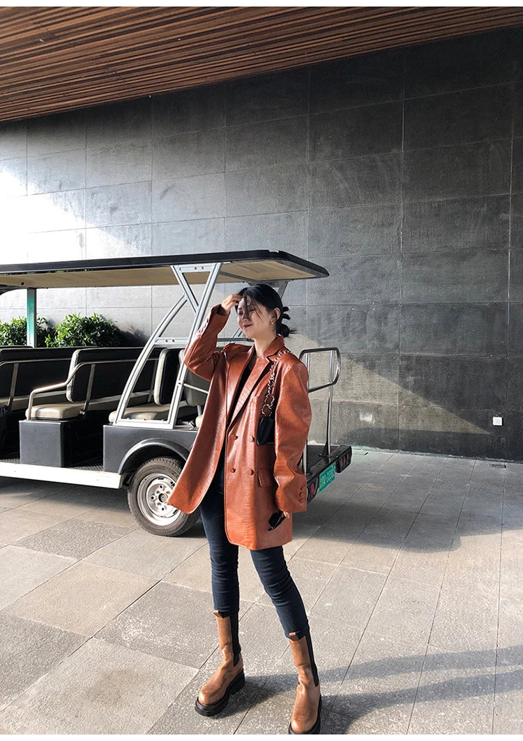 Crocodile Faux Leather Blazer - Festigal