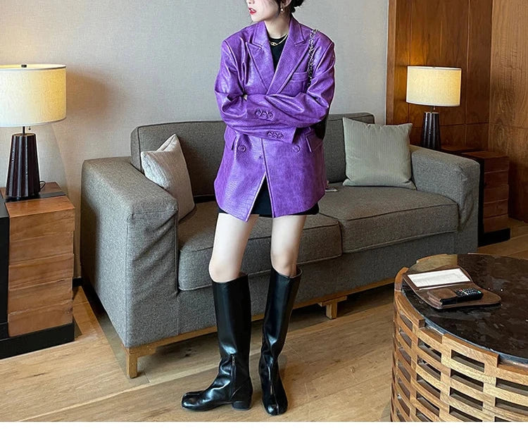 Crocodile Faux Leather Blazer - Festigal