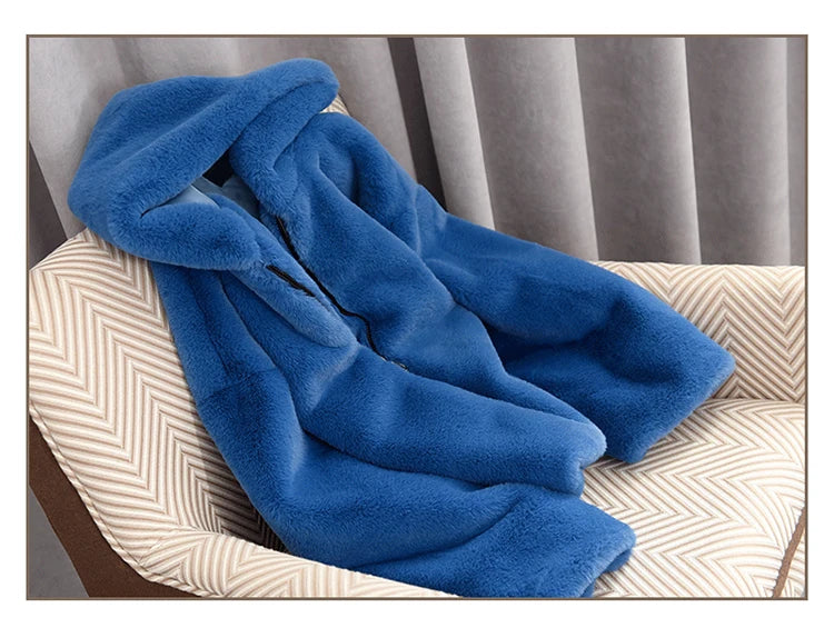 Oversized Blue Faux Fur Coat - Festigal