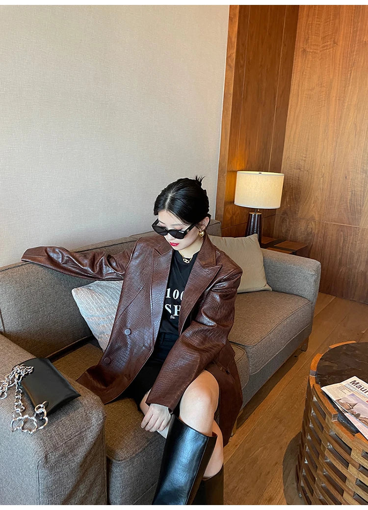 Crocodile Faux Leather Blazer - Festigal