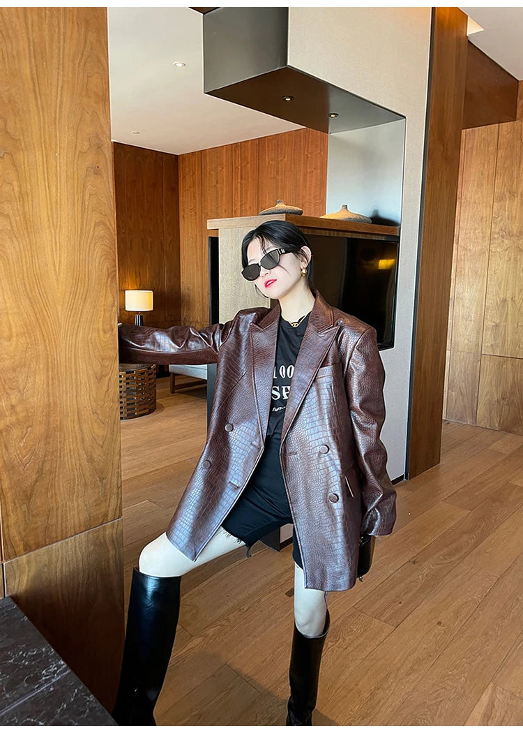 Crocodile Faux Leather Blazer - Festigal