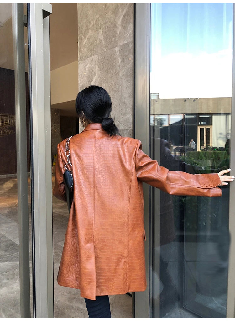 Crocodile Faux Leather Blazer - Festigal